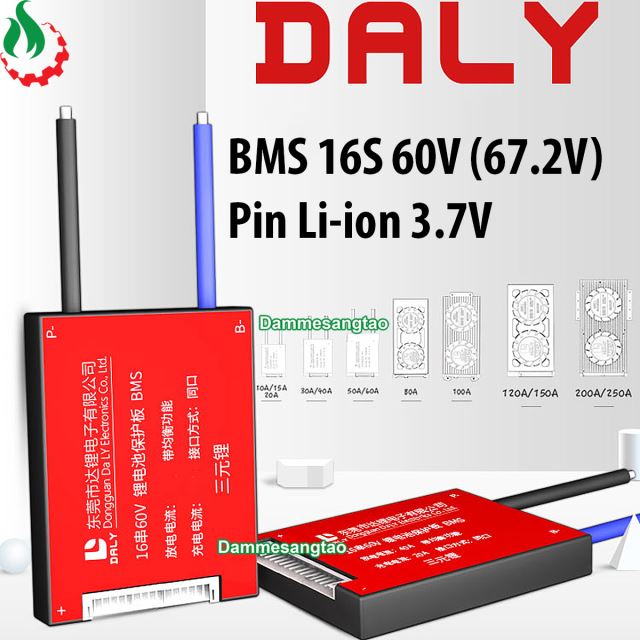 Mạch 16S 60V (67.2V) Daly bảo vệ pin Li-ion 3.7V xe điện