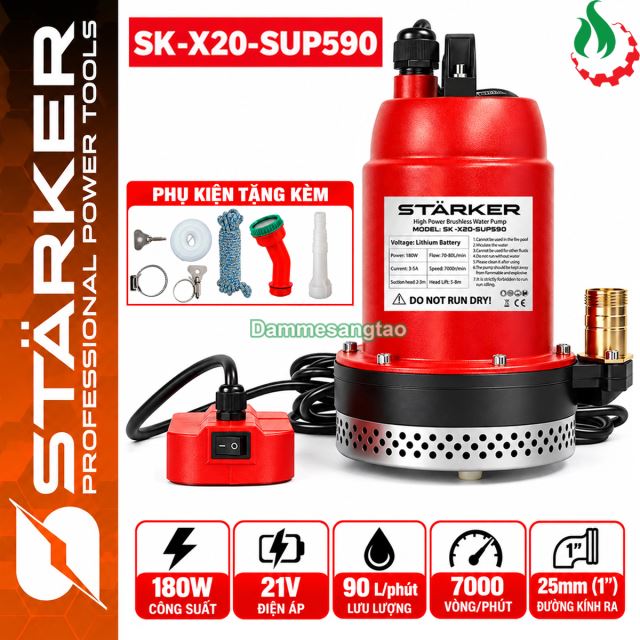Máy bơm chìm ly tâm pin STARKER 21V SK-X20-SUP590 180W áp lực cao 90L/phút chân phổ thông
