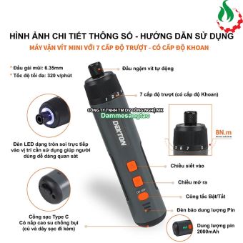 Máy vặn vít cấp trượt mini pin 4V Dekton DK-VT08N 8Nm