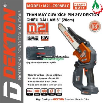 Máy cưa xích pin 21V Dekton M21-CS08BLC Lam xích 8inch (20cm)