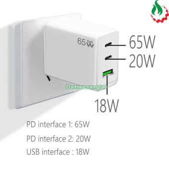 Củ sạc nhanh 120W chuẩn GaN (Type-C 65W - USB 20W)