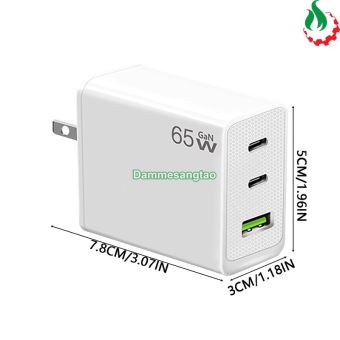 Củ sạc nhanh 120W chuẩn GaN (Type-C 65W - USB 20W)