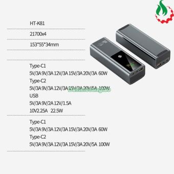 Box sạc dự phòng 4 cell 21700 (HT-K81) sạc nhanh 100W (Hổ trợ sạc Laptop)