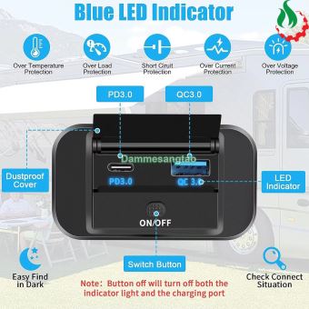 Ổ cắm sạc nhanh 12V-24V sang sạc điện thoại cổng Type C 33W - USB 22W