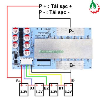 Mạch 4S 100A 12V (14.6V) pin sắt Li-Fe 3.2V tích hợp cân bằng chủ động 5.5A