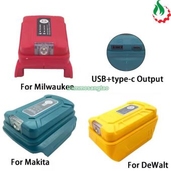 Đế chuyển pin Makita Dewalt Mil 18V-21V sang Usb 5V có đèn LED cổng Type-C