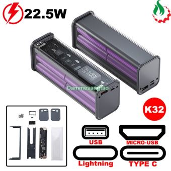 Box sạc dự phòng trong suốt 8 cell 18650 sạc nhanh 22.5W