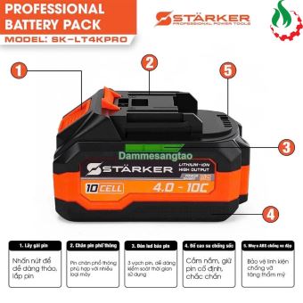 Pin STARKER 21V SK-LT4KPRO 10 Cell 18650 4AH chân pin Makita