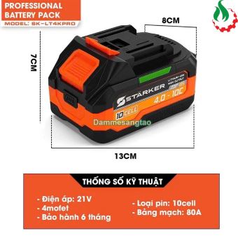 Pin STARKER 21V SK-LT4KPRO 10 Cell 18650 4AH chân pin Makita