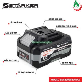 Pin STARKER 21V SK-S4000PROMAX EVE 10 Cell 18650 6AH chân pin Makita