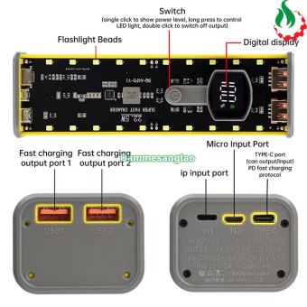 Vỏ box sạc dự phòng 8 cell 18650 có lò xo (BQ-S18PD) sạc nhanh 22.5W (Không có pin)