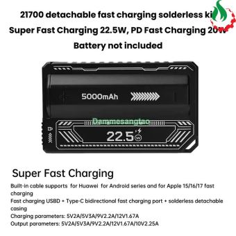 Box sạc dự phòng 1 cell 21700 có lò xo (KJ-1110) sạc nhanh 22.5W