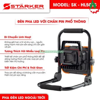 Đèn pha led STARKER SK-HL500S 21V gấp gọn 2 chế độ sáng 500W (32Led)