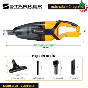 Máy hút bụi pin 21V STARKER SK-VC01VNA lực hút 10Kpa công xuất 120W