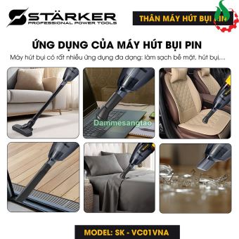 Máy hút bụi pin 21V STARKER SK-VC01VNA lực hút 10Kpa công xuất 120W