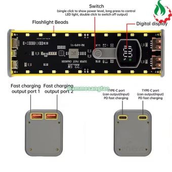 Vỏ box sạc dự phòng 8 cell 18650 có lò xo (BQ-S18PD) sạc nhanh 22.5W (Không có pin)