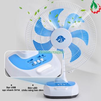 Quạt sạc tích điện 16 inch pin 12V-21V (3 Cấp độ gió tích hợp đèn LED và cổng USB)