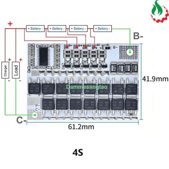 Mạch 4S 50A 12V (14.6V) bảo vệ pin sắt Li-Fe 3.2V cân bằng chủ động - Max 100A (BMS-VS4S50PC)