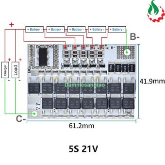 Mạch 5S 50A 18V (21V) bảo vệ pin Li-ion 3.7V cân bằng chủ động - Max 100A (BMS-VS5S50IC)