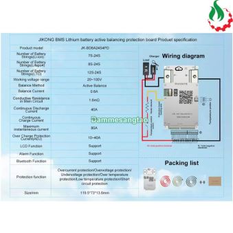 Mạch đa năng 8S-20S 40A JK-BD6A24S bảo vệ pin Lithium có app Bluetooth cân bằng chủ động 0.6A