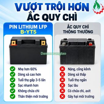 Pin B-YT5 LFP 12V Đóng Bình Ắc Quy Xe Máy Dòng Xả Cao