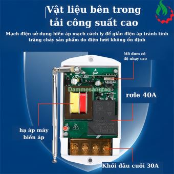 Bộ công tắc điều khiển từ xa 220V 40A 1000m-3000m (Có học lệnh)