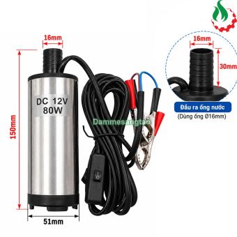 Máy bơm chìm 12V 80W lưu lượng 30L/phút thân inox SP-12V80W-30L (Bơm dầu Diesel và nước)