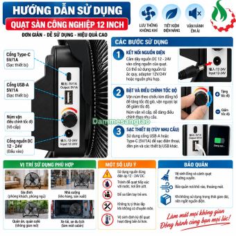 Quạt dùng pin 12V-21V QBL12-M21 không chổi than 12 inch