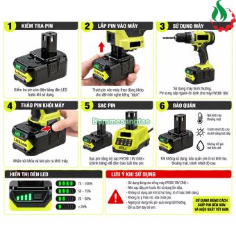 Pin đóng RYOBI 18V 18650 nhận sạc zin B-VR181810IZ