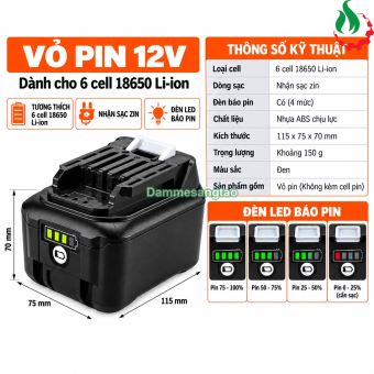 Vỏ pin MAKITA 12V MAX 6cell 18650 VM12186IZ