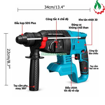 Máy khoan bê tông dùng pin 3 chức năng 18V không chổi than