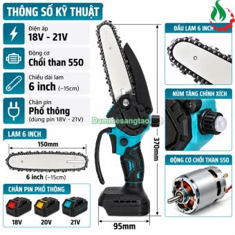Cưa xích pin 18V CXM1-M186I 6 inch bơm dầu chân phổ thông