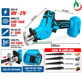 Máy cưa kiếm pin 18V XS-300 kèm 4 lưỡi chân phổ thông