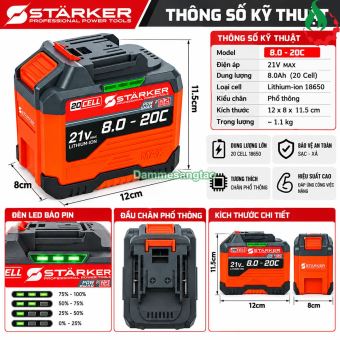 Pin STARKER 21V SK-LT8KPRO 20 Cell 18650 có cổng USB