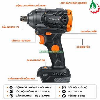 Máy siết bulong STARKER SK-IP500GR 21V 500Nm Brushless