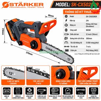 Cưa xích STARKER SK-CX5028GR 21V 900W 12inch Brushless