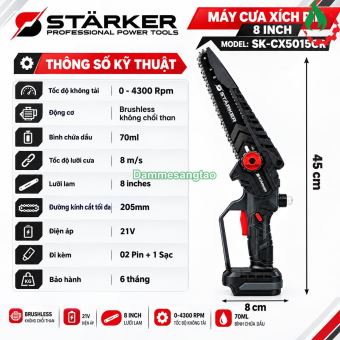 Cưa xích STARKER SK-CX5015GR 21V 8inch Brushless bơm dầu