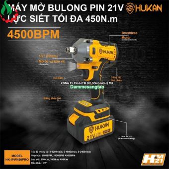 Máy siết bulong pin 21V Hukan HK-IPW450PRO 450Nm