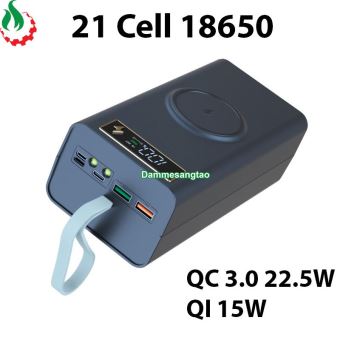 Box sạc dự phòng 21 cell 18650 sạc nhanh không dây QC3.0 22.5W - Qi 15W (Không pin)