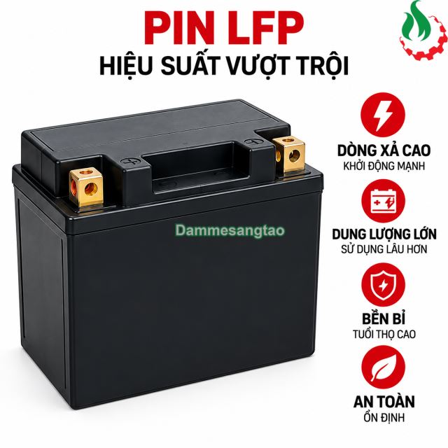 Pin đóng bình ắc quy xe máy 12V B-YT4 LFP dung lượng lớn dòng xả cao