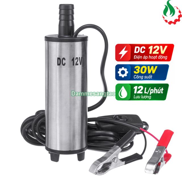 Máy bơm chìm 12V 30W lưu lượng 12L/phút thân inox SP-12V30W-12L (Bơm dầu Diesel và nước)