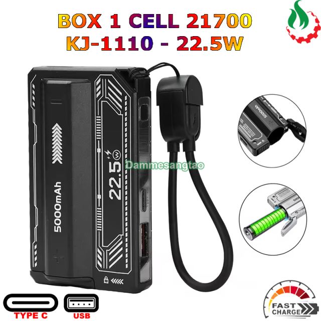 Box sạc dự phòng 1 cell 21700 có lò xo (KJ-1110) sạc nhanh 22.5W