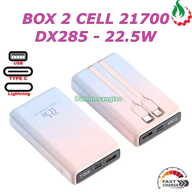 Box sạc dự phòng 2 cell 21700 (DX285) sạc nhanh 22.5W