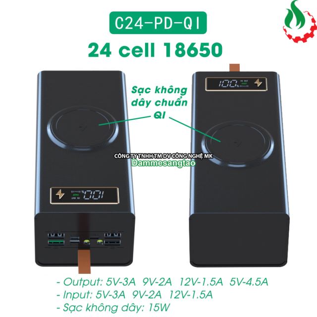 Box sạc dự phòng 24 cell 18650 sạc nhanh 22.5W (C24-PD-QI)