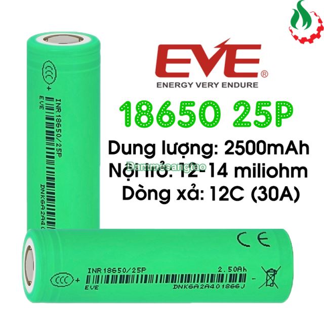 Cell pin 18650 EVE Li-ion 3.7V 2500mah 12C - Xả 30A