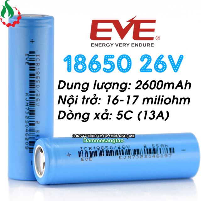 Cell pin 18650 EVE Li-ion 3.7V 2600mAh 5C - Xả 13A