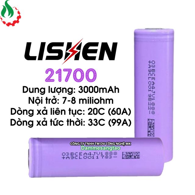 Cell pin 21700 Lishen Li-ion 3.7V 3000mah 20C - Xả 60A