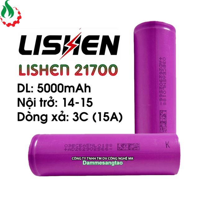 Cell pin 21700 Lishen Li-ion 3.7V 5000mAh 3C xả 15A