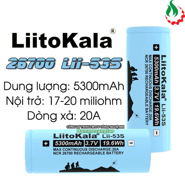 Cell Pin 26700 Liitokala Li-ion 3.7V 5300mah 4C - Xả 20A (Đầu lồi)