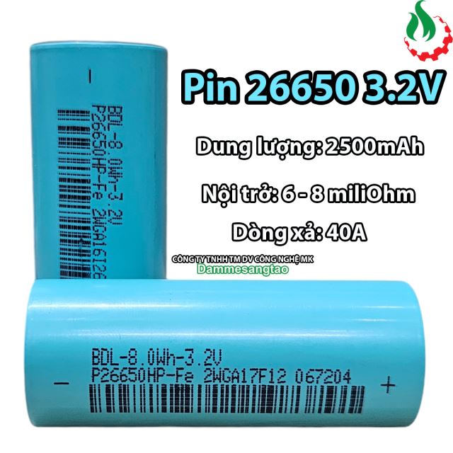 Cell pin sắt 26650 3.2V LiFePo4 2500mah 15C Xả 40A